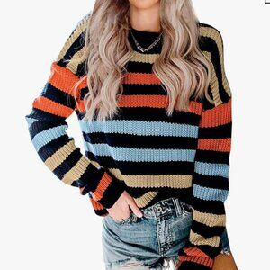 Women's Color Block Long Sleeve Crew Neck knit sweater - M